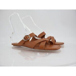 Stuart Weitzman Villa Slide Sandal Size 12 Brown Leather Strappy Flats Slip on